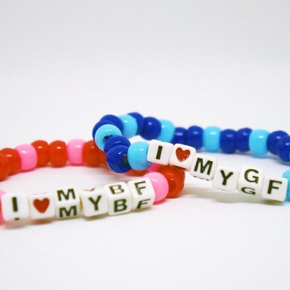 I Love my BF/GF Word Beaded Kandi Bracelet Set - Picture 1 of 5